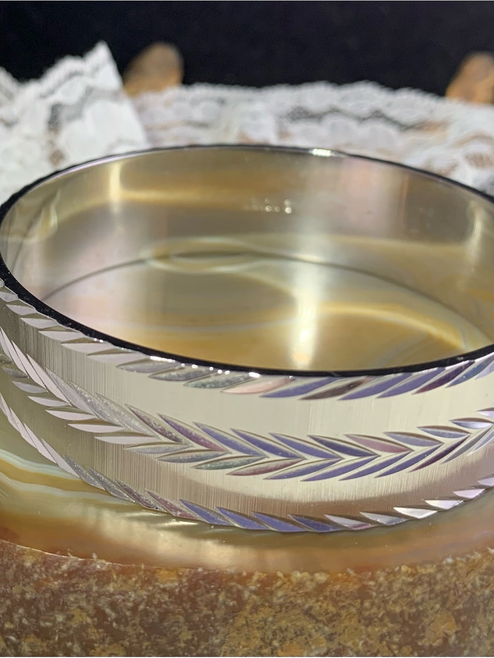 Monet Silver Etched Leaf Bangle Bracelet